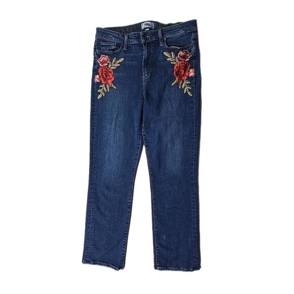 Paige Jacqueline Straight - Floral Embroidered Patched Denim Jeans - Women's 31 - Picture 1 of 16